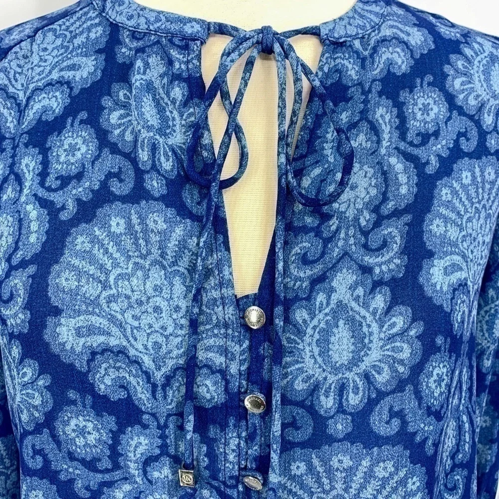 Michael Kors Blue Long Sleeve Top w/ Paisley Print - Picture 4 of 6